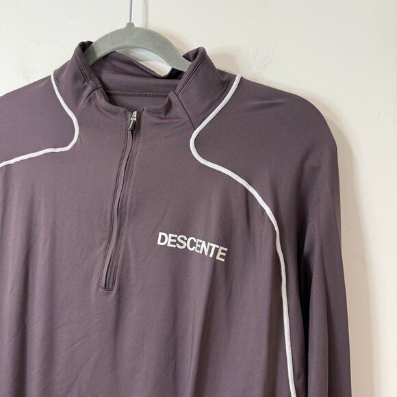 Descente Men's Quarter Zip Baselayer Brown White Large Long Sleeve Stretch - Picture 6 of 8